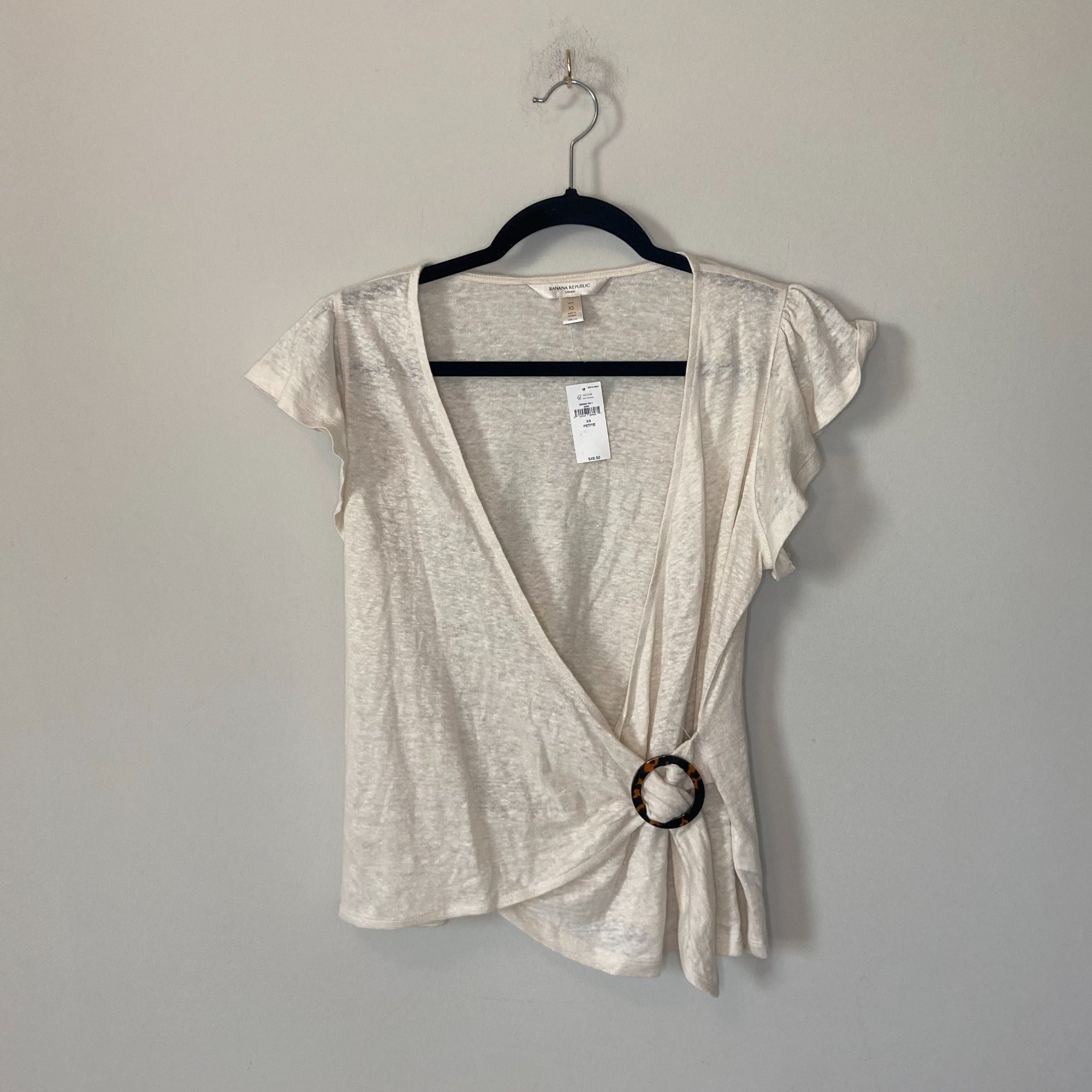 Banana Republic Cream Linen Wrap Front Cardigan Short Sleeve Sz Xs